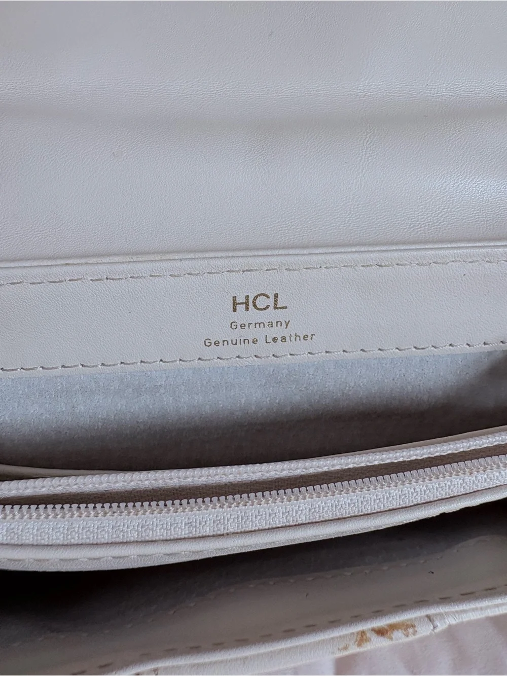Vintage HCL Germany Ivory Leather Top Handle Crossbody Bag Gold Hardware